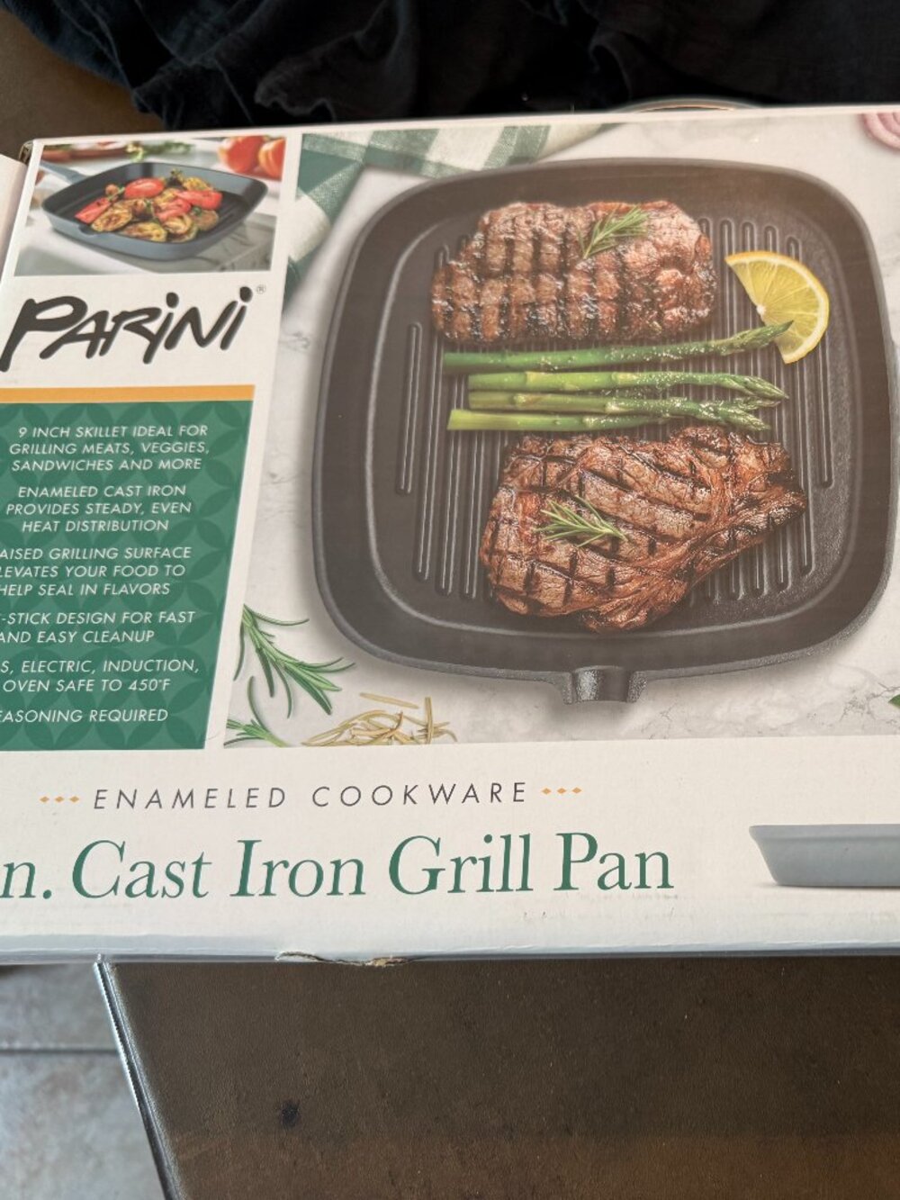 Parini Enameled Cookware 9in. Cast Iron Grill Pan